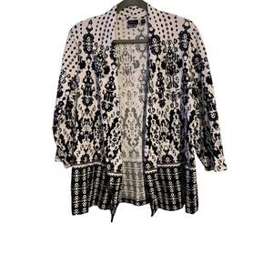 Rafaella Open Front Cardigan Women XL Black White Boho Victorian Office Church